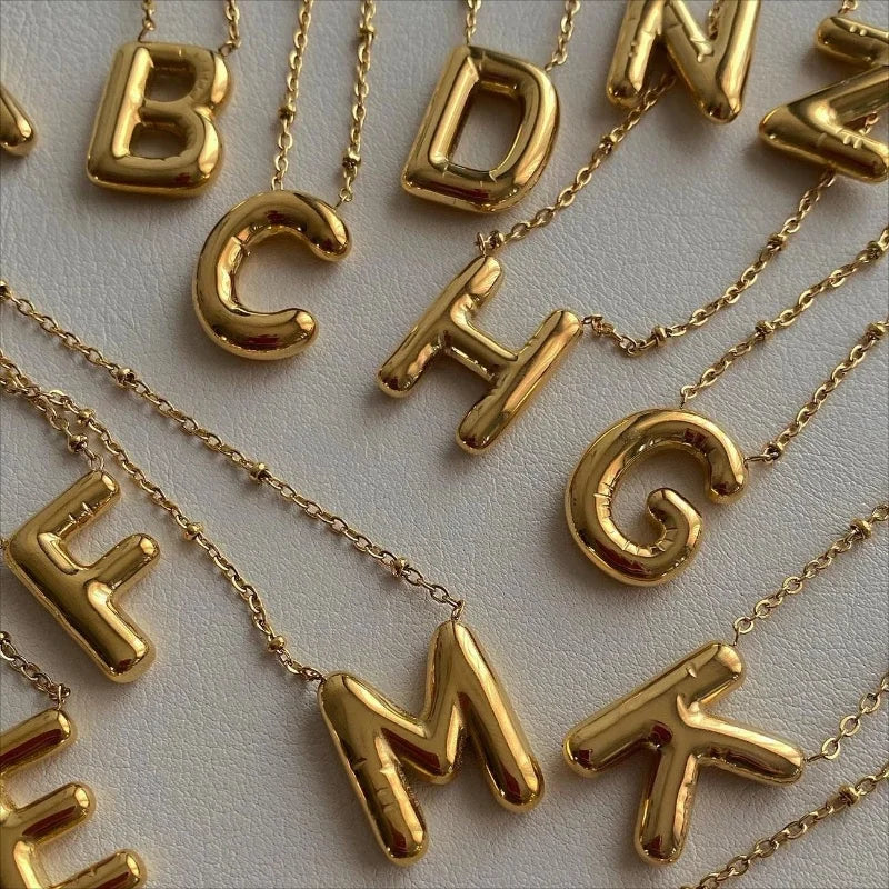 Puffy Letter Initial Necklace